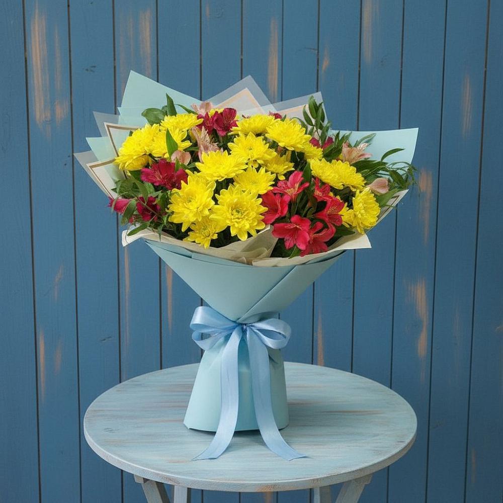 Букет цветов из: Альстромерии и Хризантемы в Мулловке