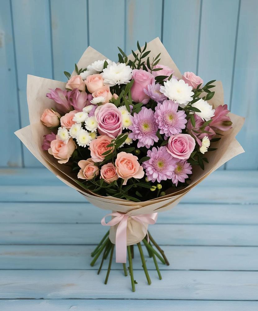 Букет цветов из: Хризантемы, Розы и Альстромерии в Мулловке