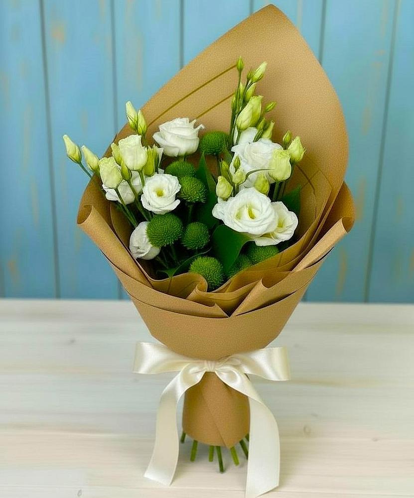 Букет цветов из: Хризантемы и Лизиантусы в Мулловке