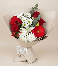 Букет цветов из:  Розы, Хризантемы, Герберы и Лилии в Мулловке