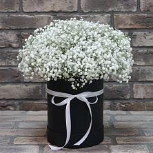 Цветочная композиция из Гипсофила в шляпной коробке в Мулловке